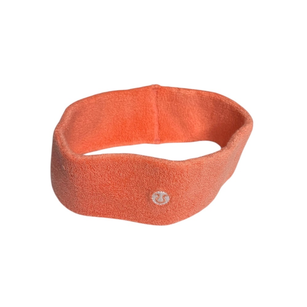 Lululemon Terry Cloth Headband Coral Orange Embroidered Logo Sporty Activewear